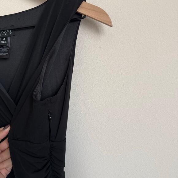 Vintage ENFOCUS STUDIO Women Black Pink Polka Dot V-Neck Cocktail Dress Size 6 - Picture 4 of 10